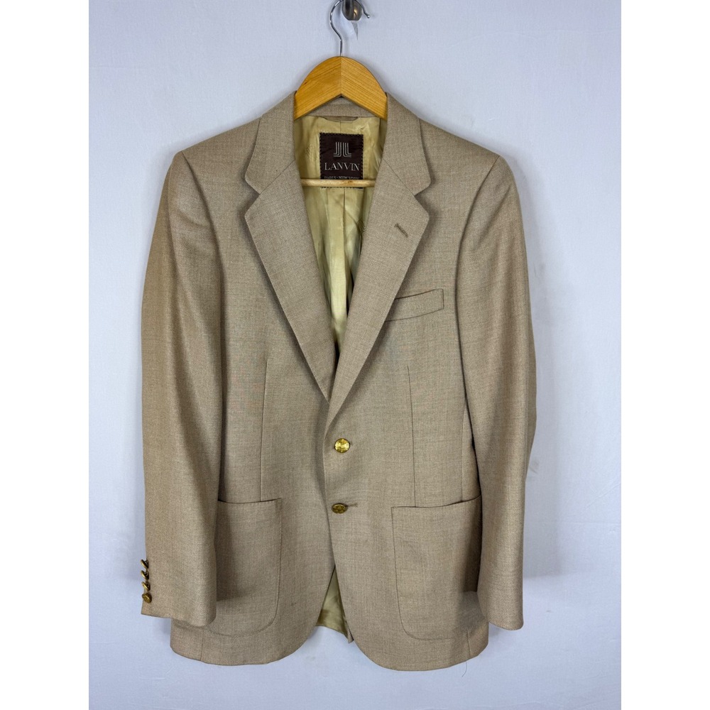 Lanvin Paris Neiman Marcus Mens 38R Tan Hopsack Blazer Gold Crested Buttons USA